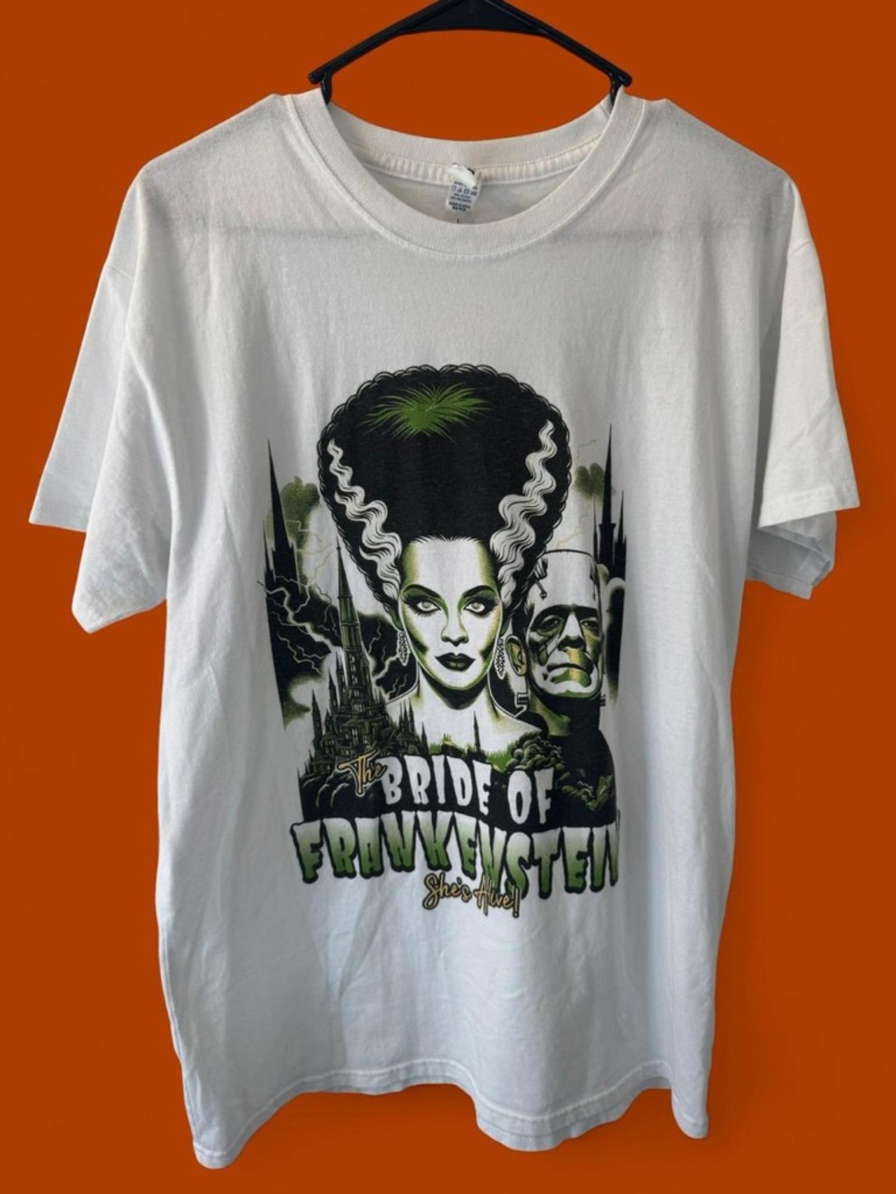 Bride of Frankenstein Graphic Tee - White with Green & Black Print